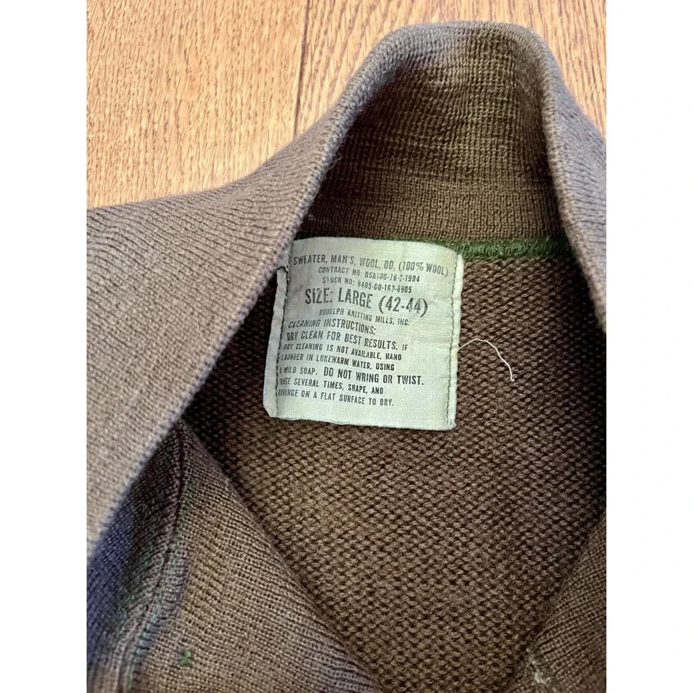 Vintage 1976 US Military 100% Wool Button Mock Neck Sweater Large 42-44